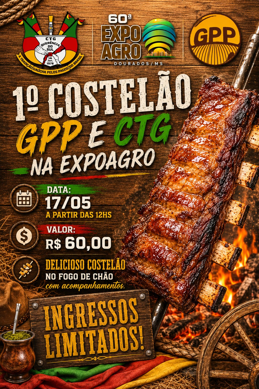 60ª Expoagro: GPP e CTG Querência do Sul promovem costelão no Tatersal